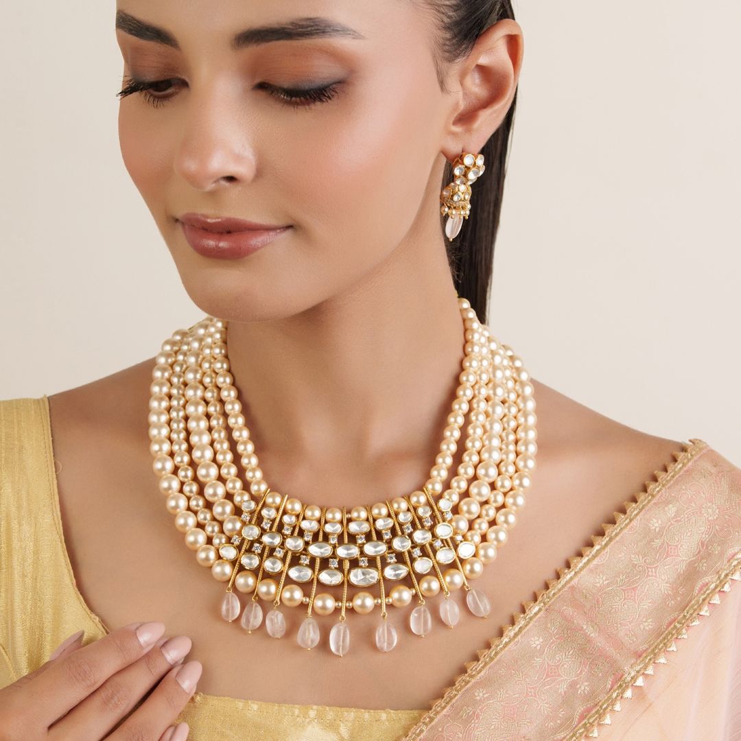 Riwaayat Pearl Kundan Necklace Set with Earrings