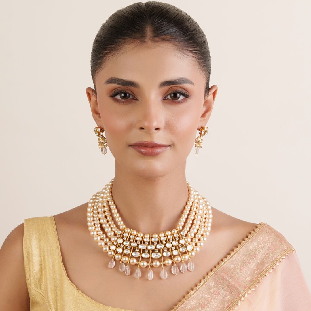 Riwaayat Pearl Kundan Necklace Set with Earrings