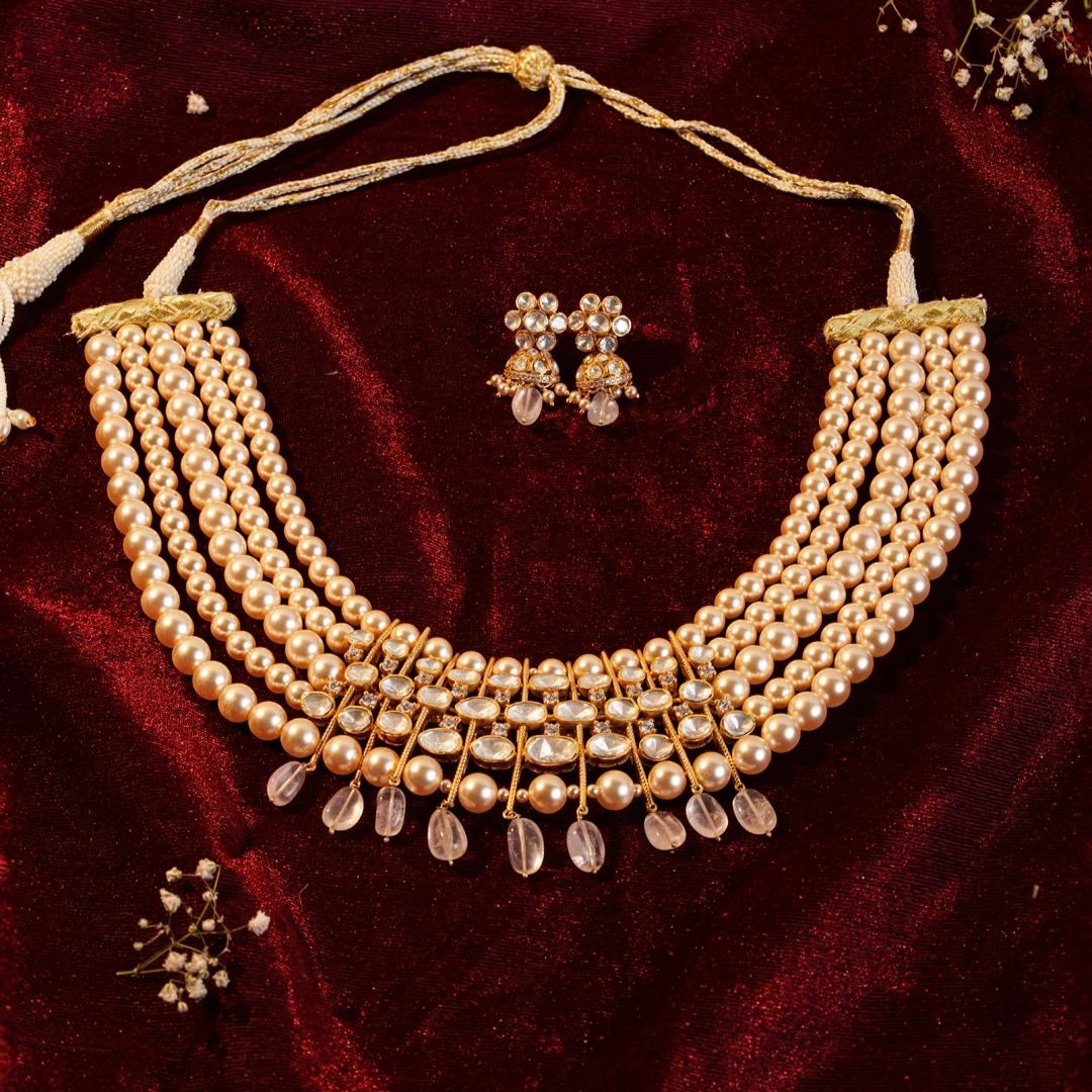 Riwaayat Pearl Kundan Necklace Set with Earrings