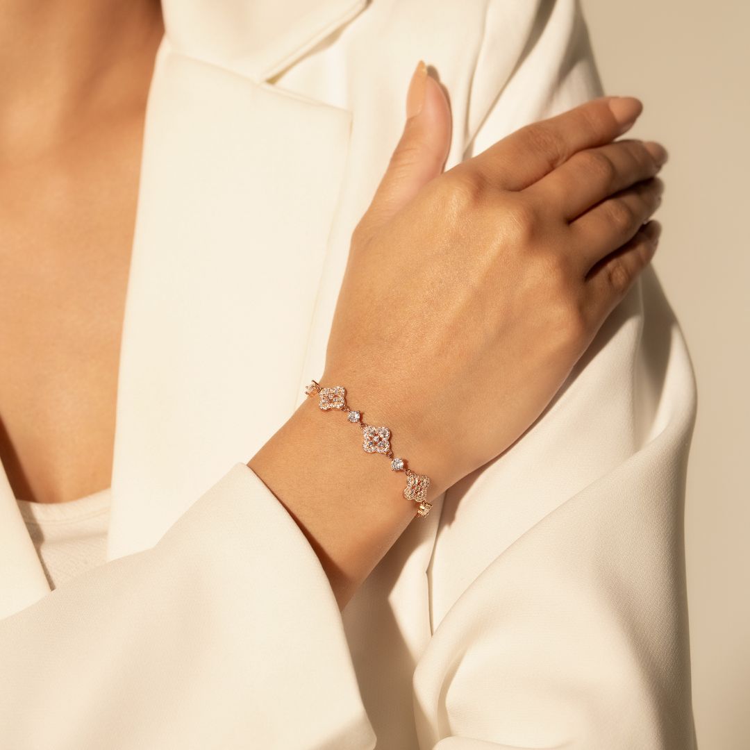 Rose Gold Floral Charm Bracelet