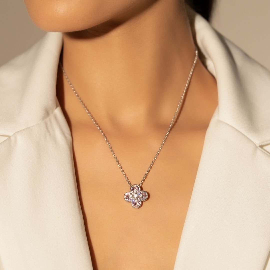 Crystal Blossom Pink Pendant With Chain