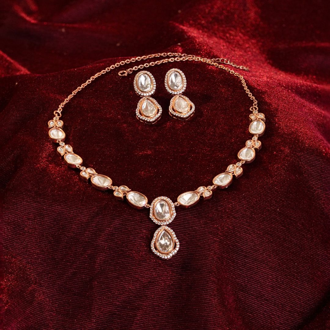 Zariya Kundan Drop Necklace Set with Earrings