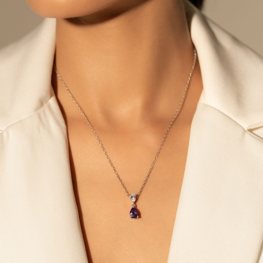 Velora Violet Drop Pendant With Chain