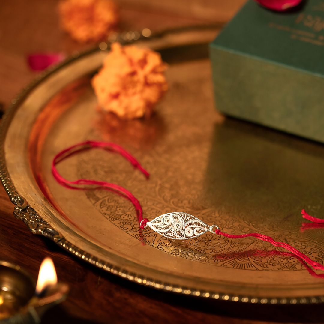 Tarakashi Silver Rakhi Combo