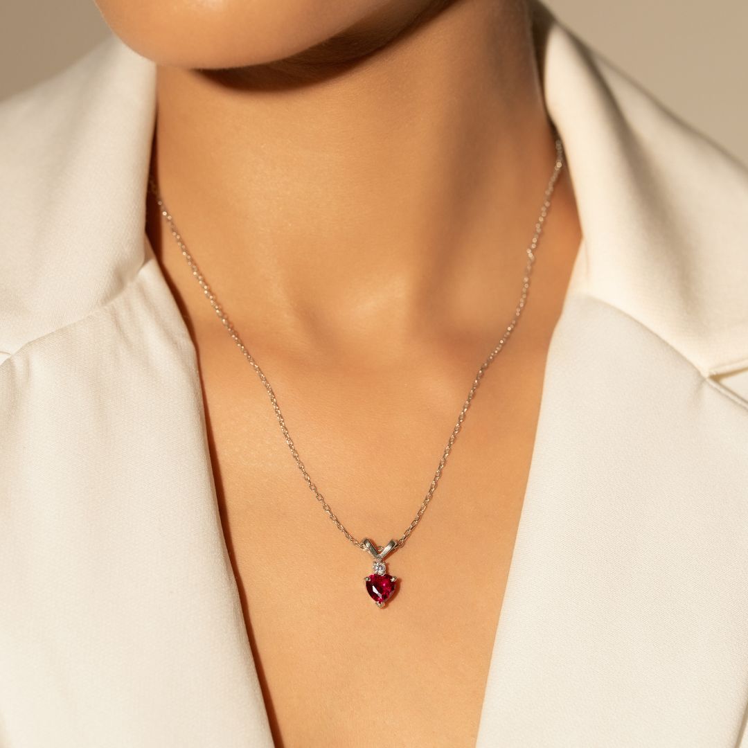 Ruby Heart Pendant With Chain