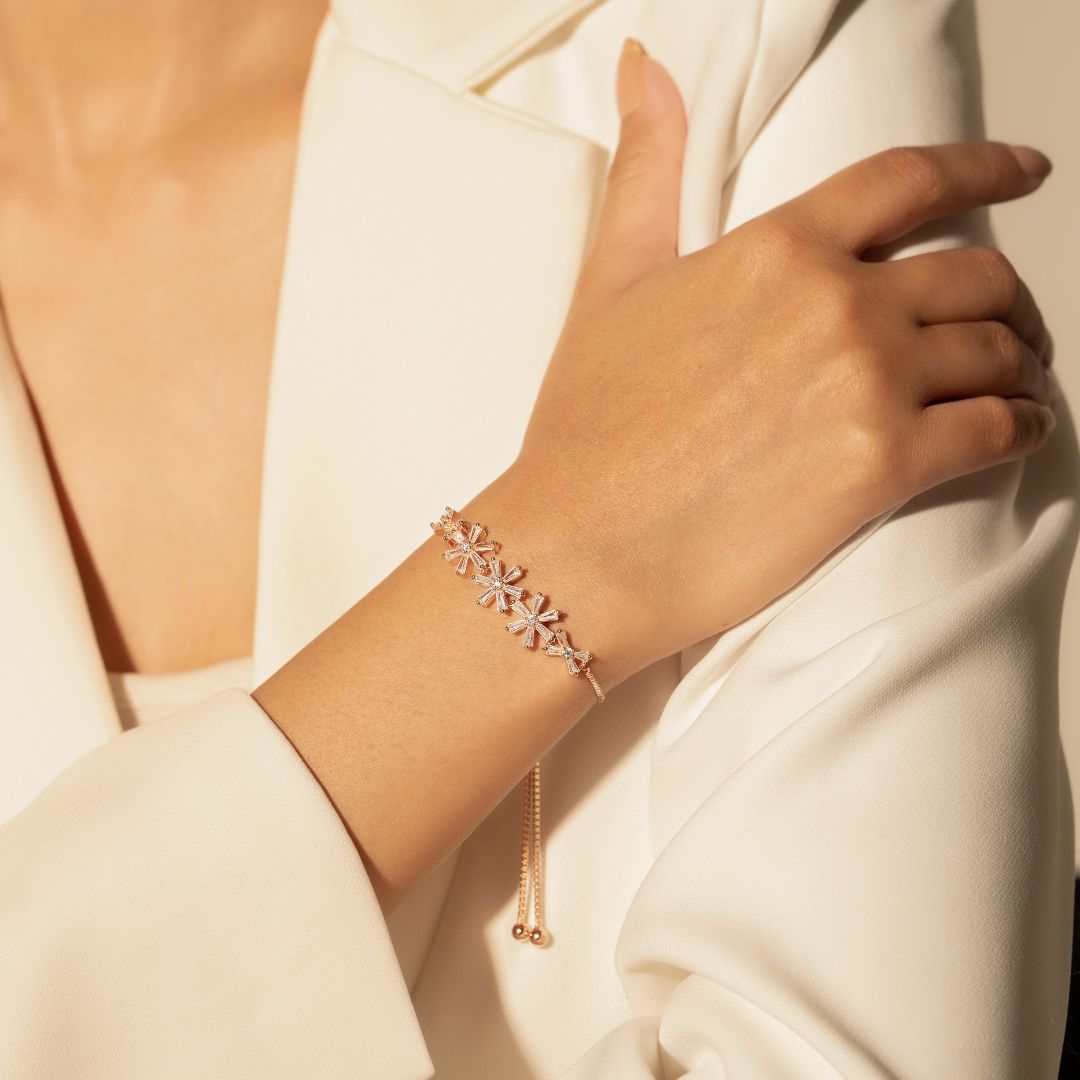 Rose Gold Crystal Daisy Chain Bracelet