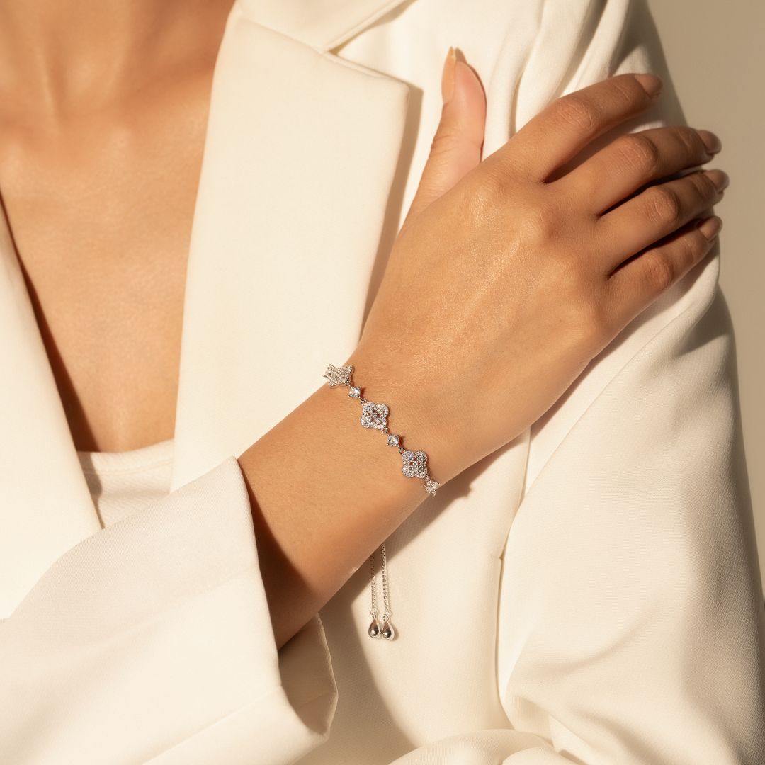 Floral Charm Silver Bracelet