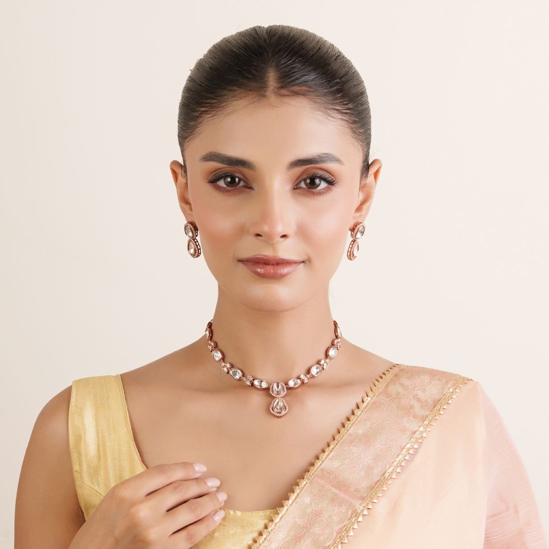 Zariya Kundan Drop Necklace Set with Earrings