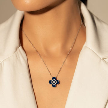 Floral Blue Pendant With Chain