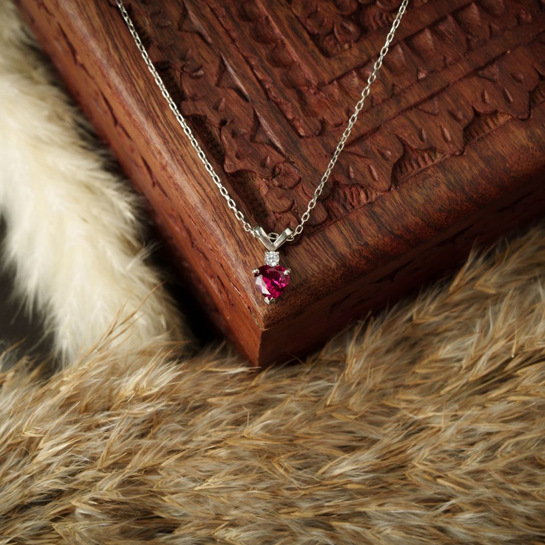Ruby Heart Pendant With Chain