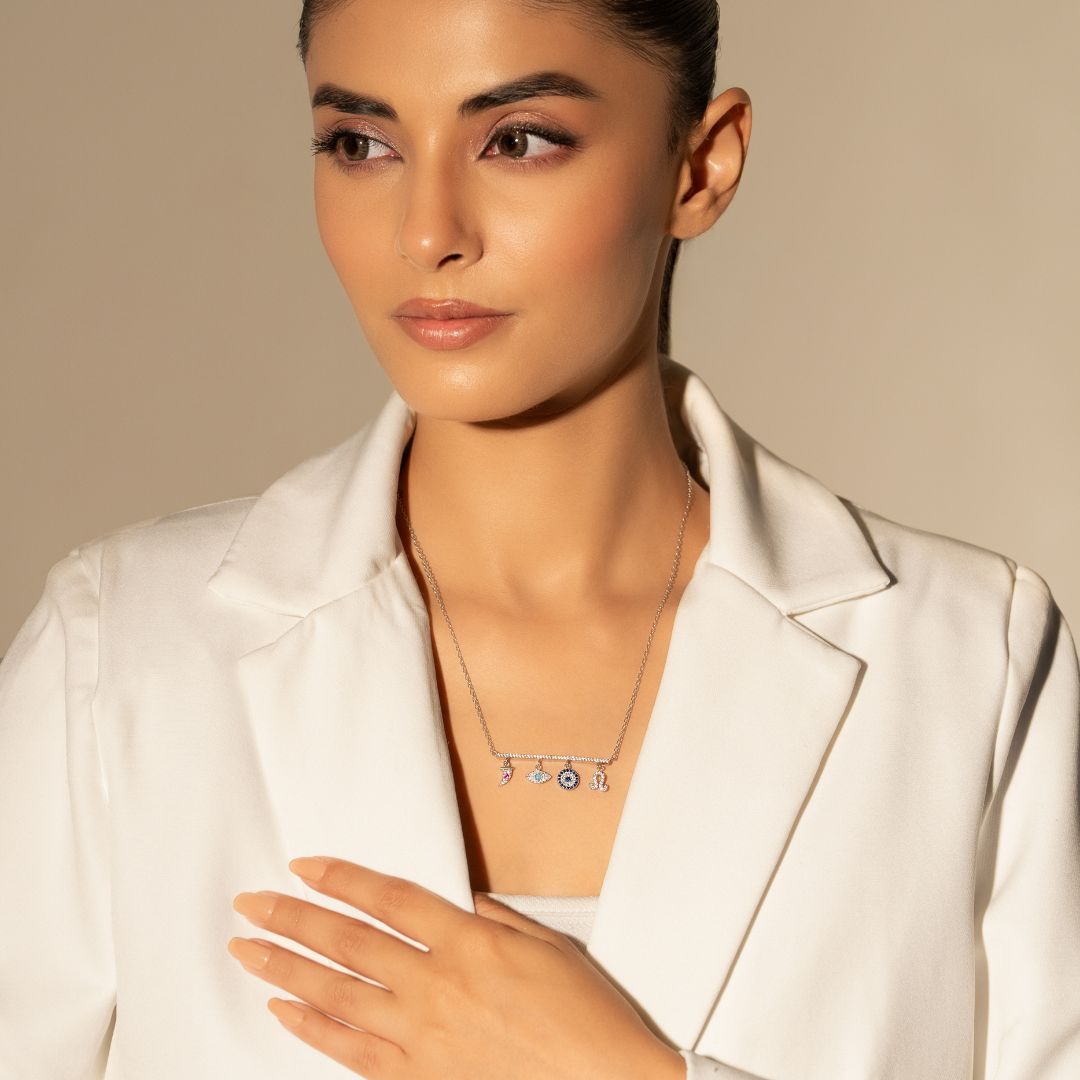 Nyvella Multi-Charm Silver Pendant With Chain