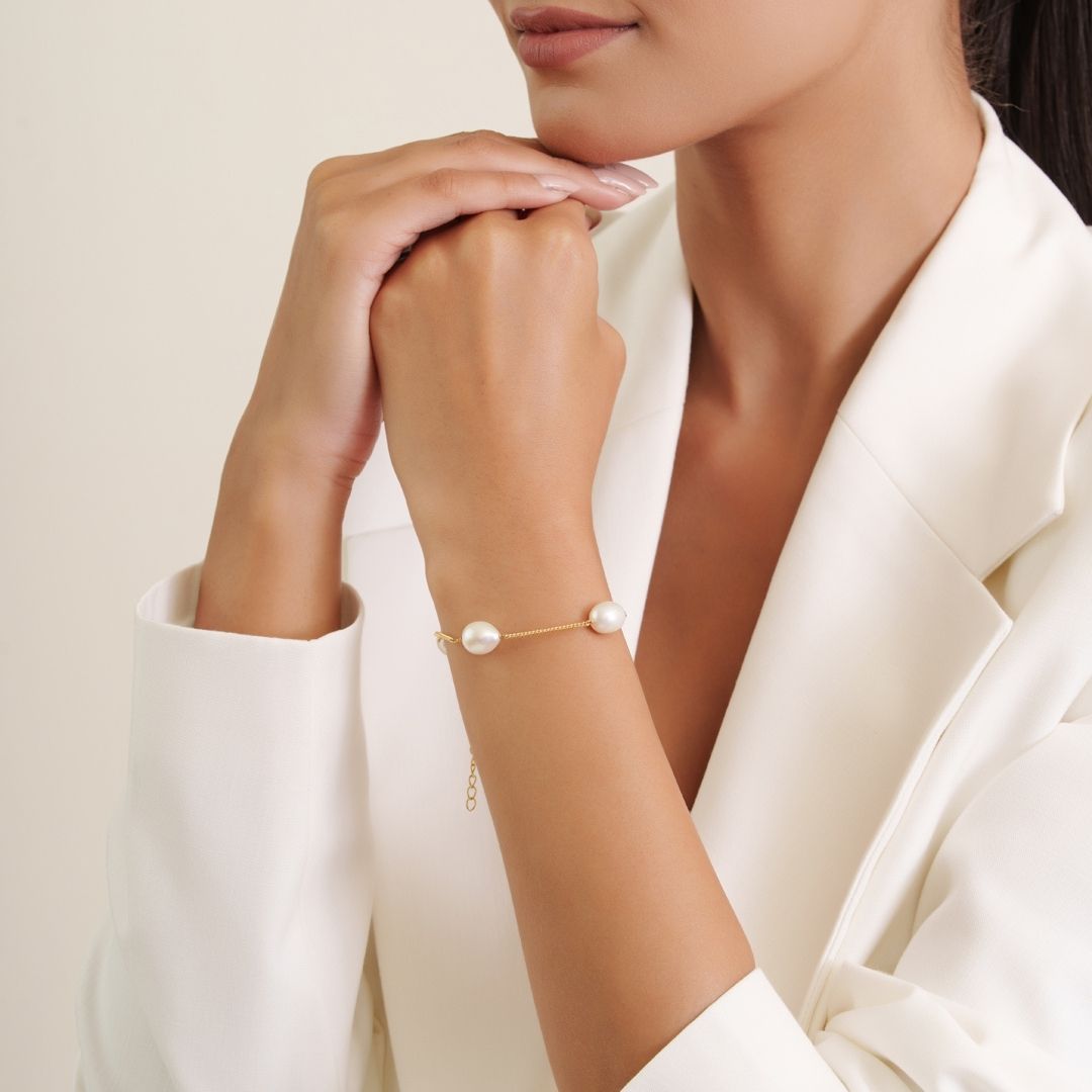 Pearl Chain Gold Bracelet