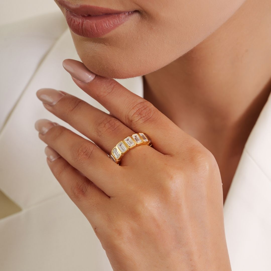Swarovski Matrix Crystal Eternity Gold Ring