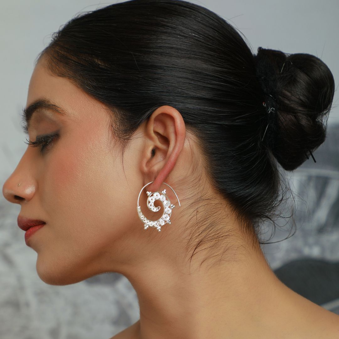 traditional Tarakashi filigree silver jhumkas India
