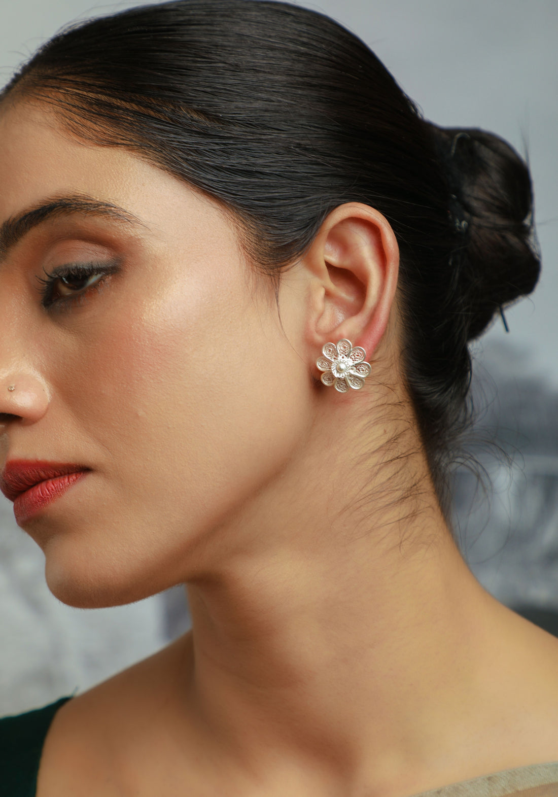 Arka Pushpa Silver Filigree Earrings