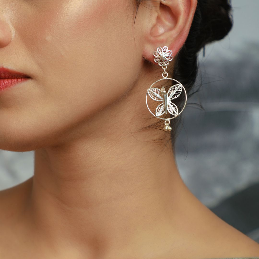 handmade Tarakashi filigree sterling silver earrings India