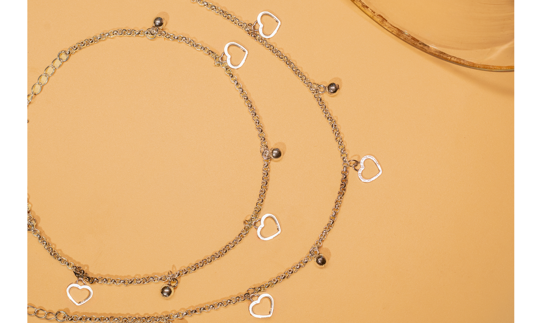 925 Silver Love Drop Heart Charm Elegant Anklet