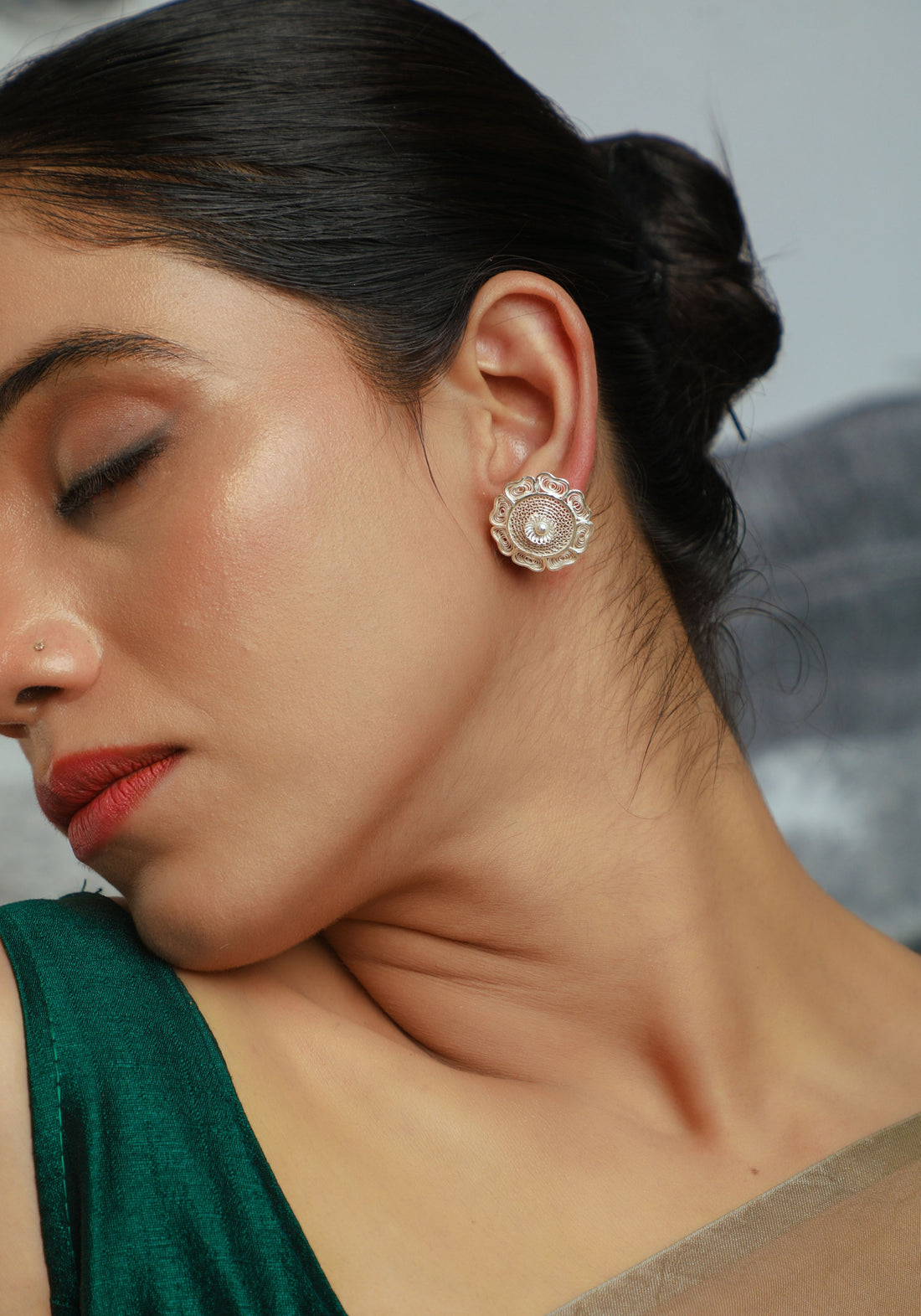 Sudarshana Silver Filigree Earrings
