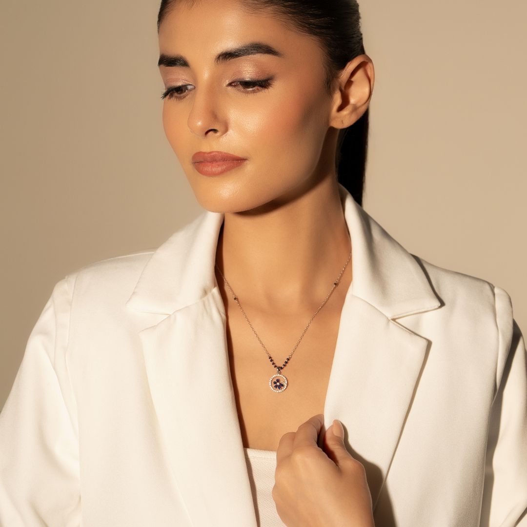 Alara Blue Petal Silver Mangalsutra
