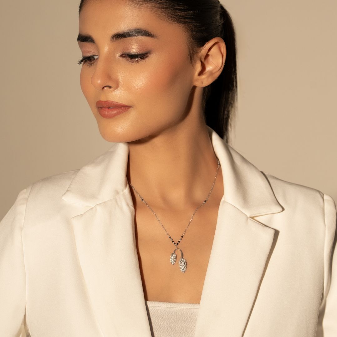 Iravya Twin Petal Silver Mangalsutra