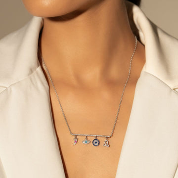 Nyvella Multi-Charm Silver Pendant With Chain