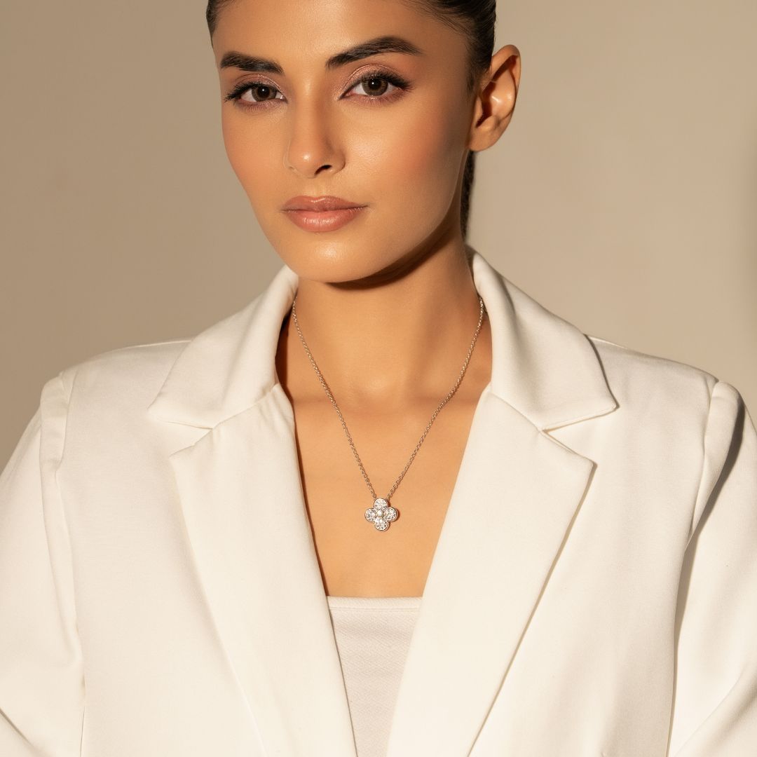 Crystal Blossom White Pendant With Chain
