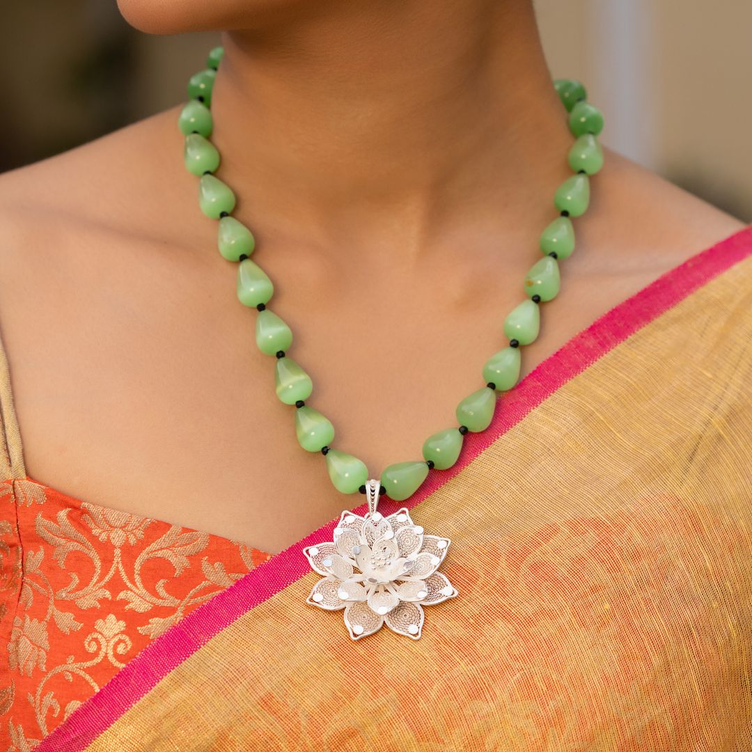 handcrafted Tarakashi filigree 925 silver necklace Odisha India