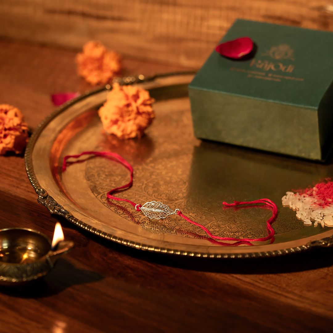 Tarakashi Bloom Heritage Silver Rakhi Combo