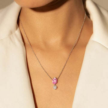 Pink Lotus Pendant With Chain