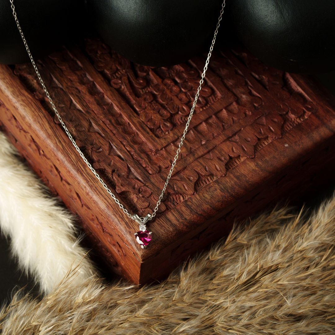 Ruby Heart Pendant With Chain