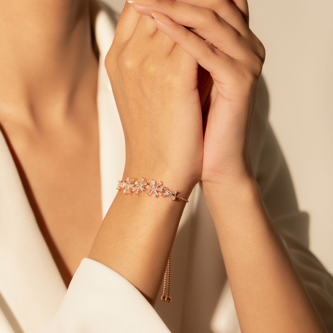 Rose Gold Crystal Daisy Chain Bracelet
