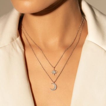Moon Star Pendant With Chain