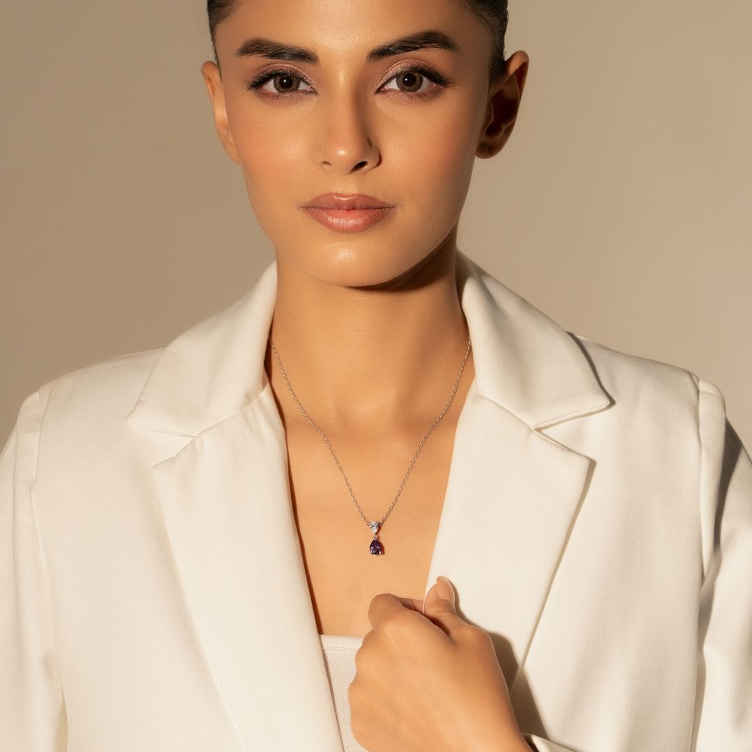 Velora Violet Drop Pendant With Chain