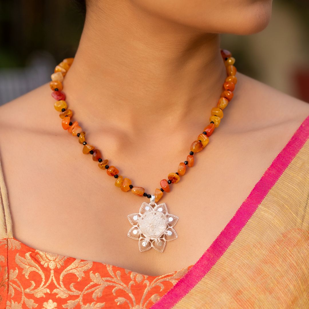 handcrafted Tarakashi filigree 925 silver necklace Odisha India