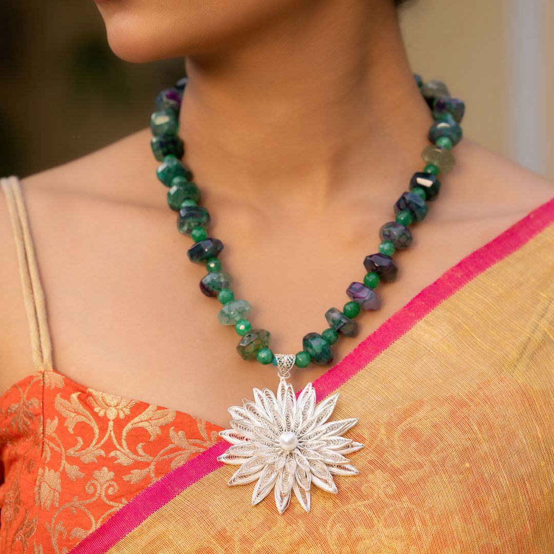 traditional Tarakashi filigree silver pendant necklace India