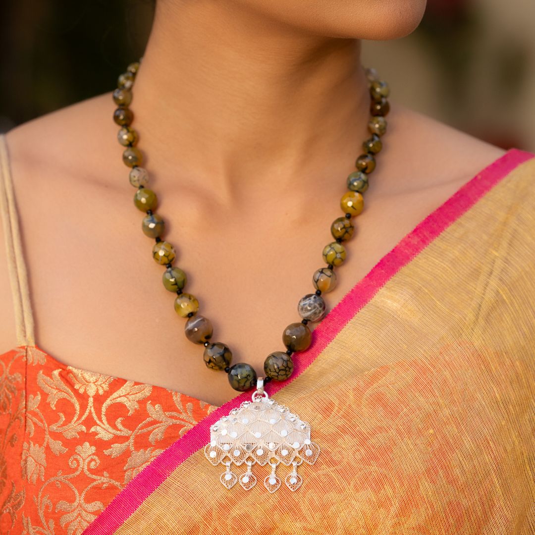 handmade Tarakashi filigree sterling silver necklace India