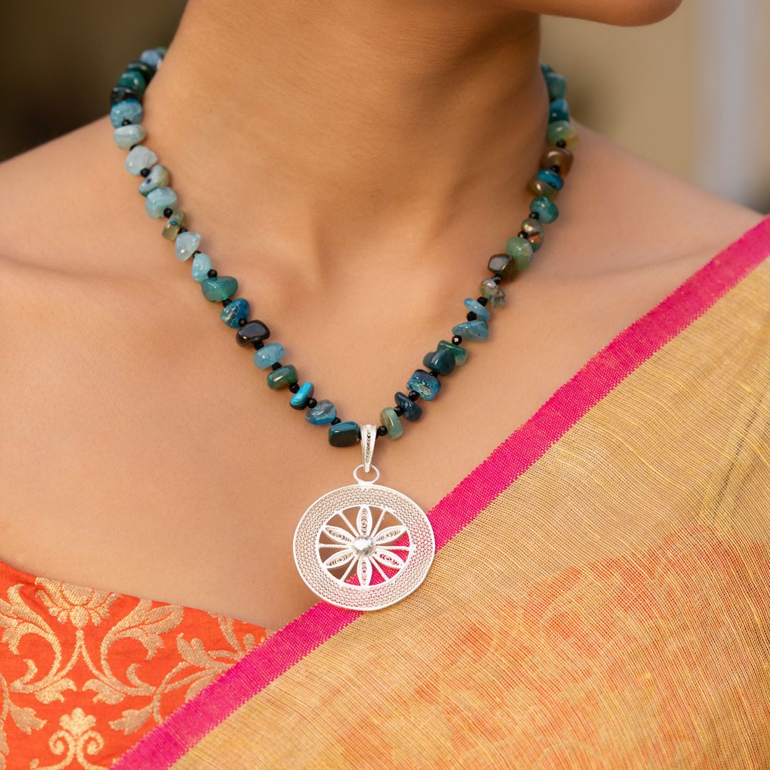 handcrafted Tarakashi filigree 925 silver necklace Odisha India