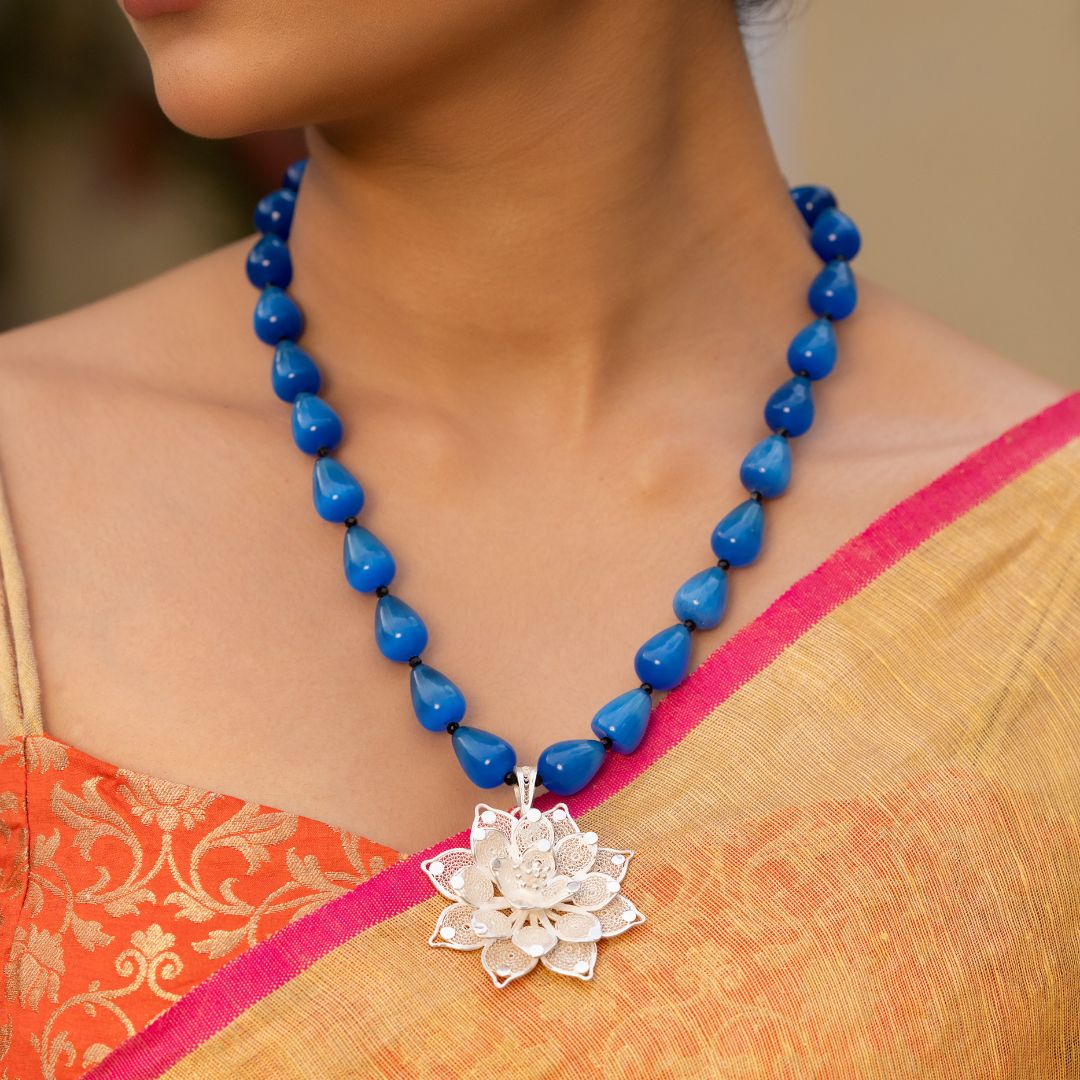 handmade Tarakashi filigree sterling silver necklace India