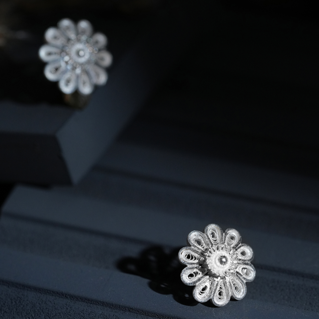 traditional Tarakashi filigree silver jhumkas India