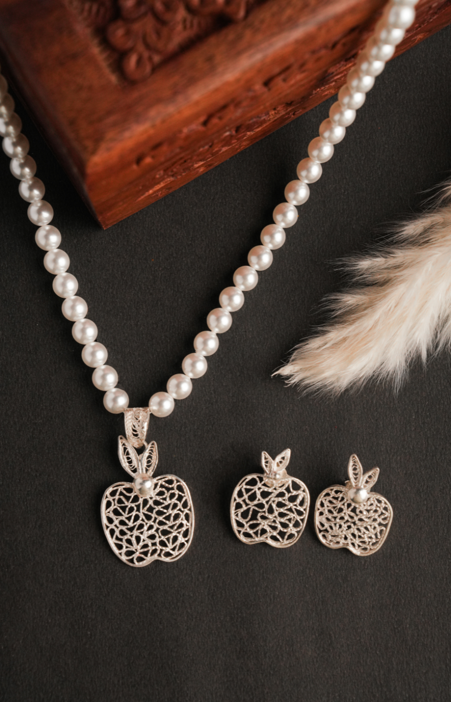 Apple Shaped Pendant Set with White Pearl