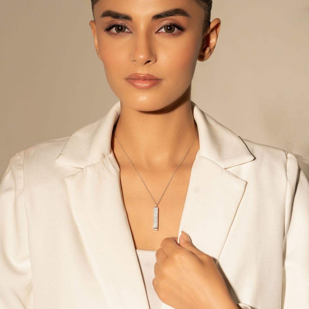 Aurevia Crystal Bar Pendant With Chain