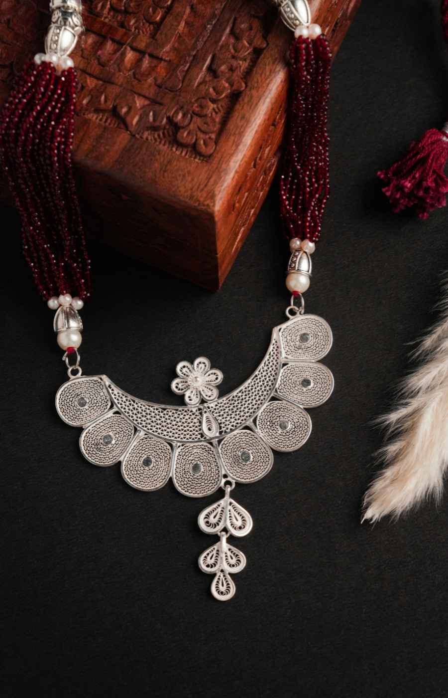 Tarakasi Treasures Shaped Pendant Set with Red Pearls