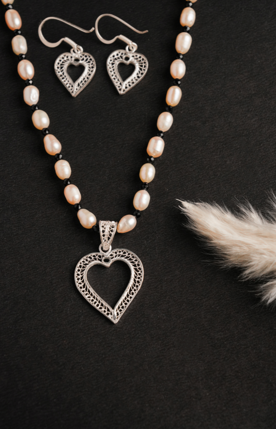 Heart Shaped Pendant Set with Cream Beads