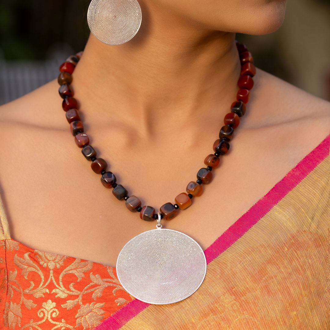 handcrafted Tarakashi filigree 925 silver necklace Odisha India