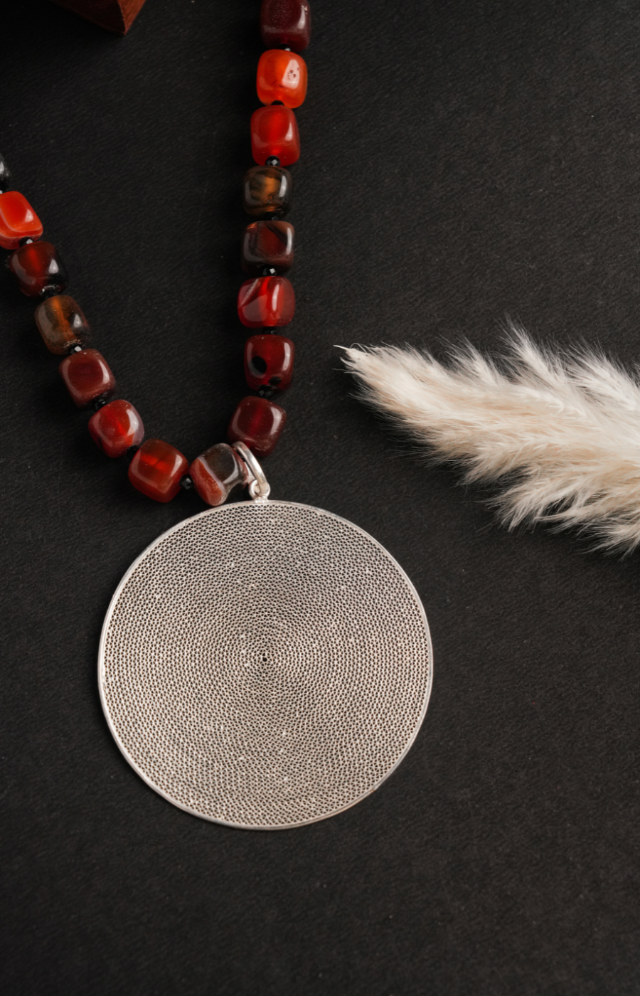 Red Beads Moonlit Pendant set