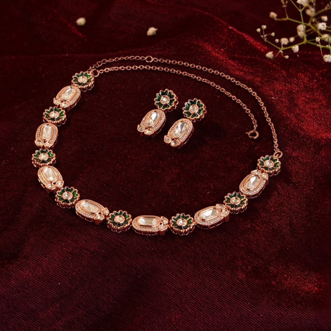Tarini Kundan Green Necklace Set with Earrings