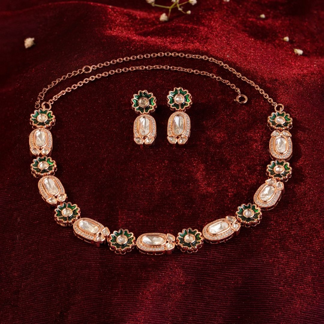 Tarini Kundan Green Necklace Set with Earrings