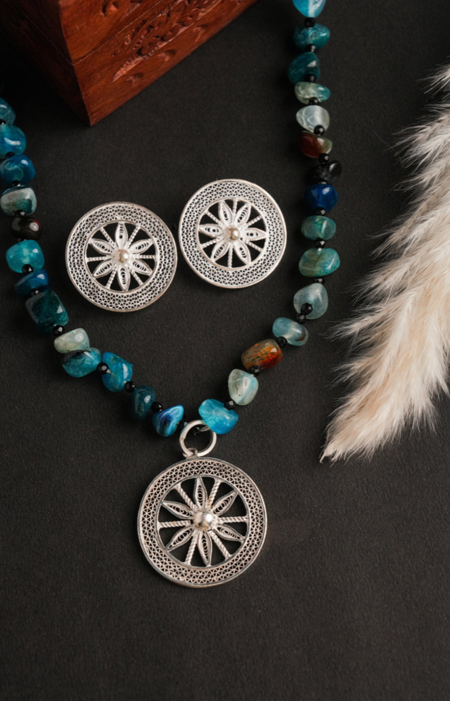 Chakra Design Shaped Pendant Set with Multicolor Beads