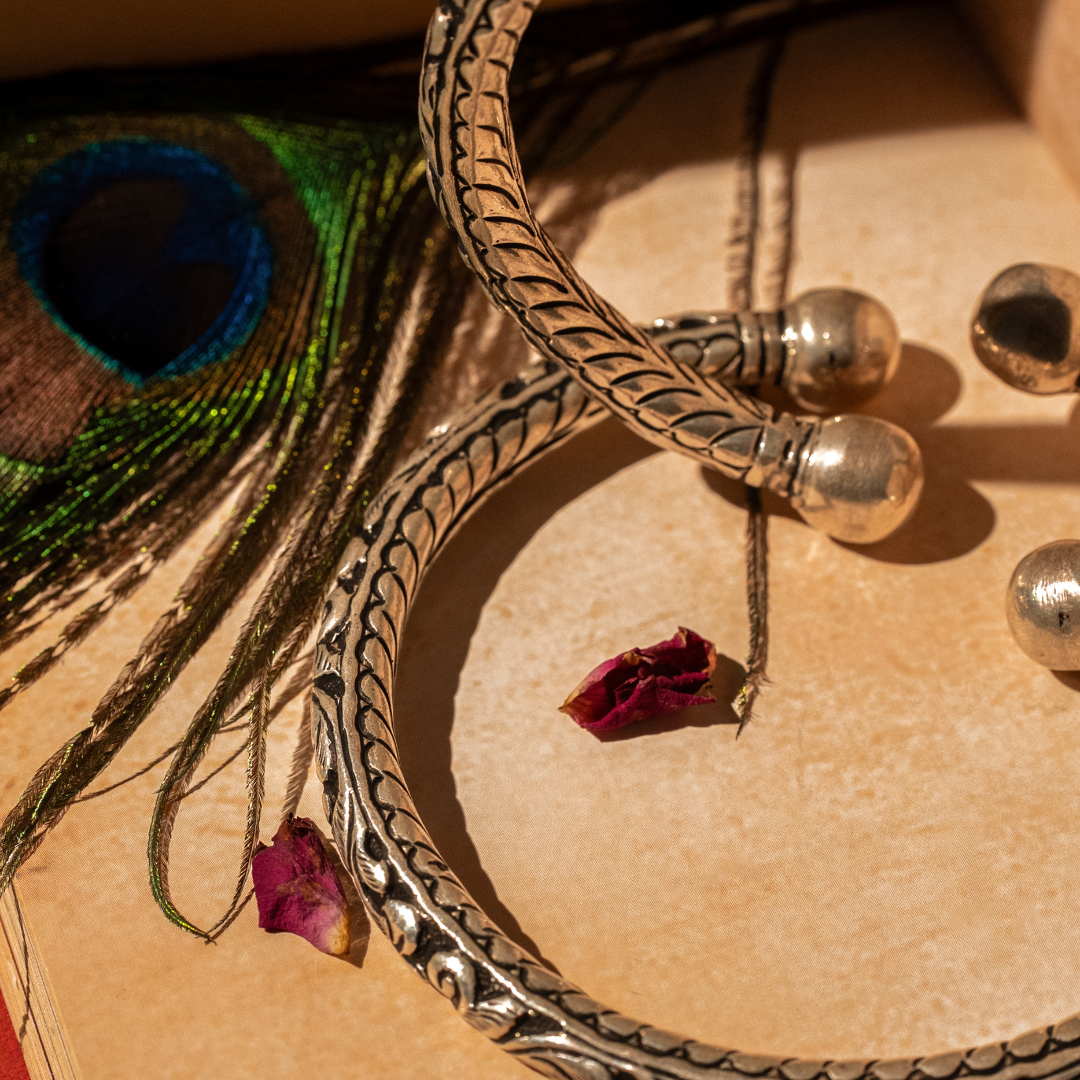 handcrafted Banjara tribal silver anklets Rajasthan India