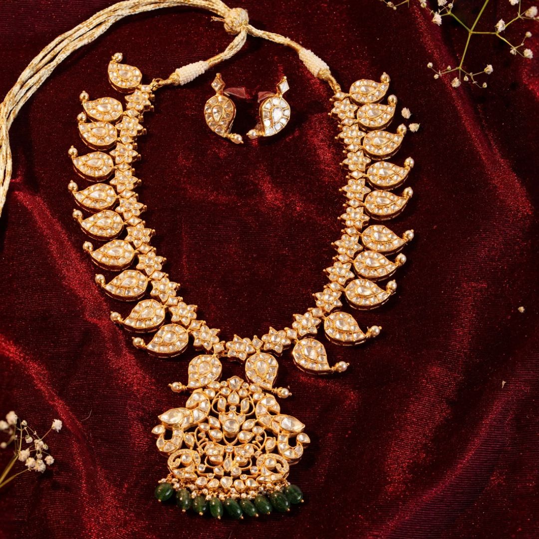Maharani Kundan Drop Necklace Set with Earrings
